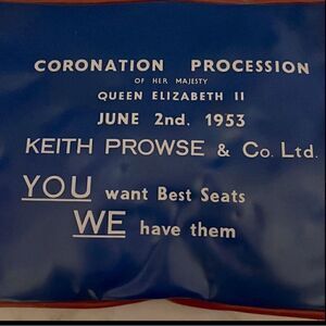 Vintage Coronation June 2 1953 Queen Elizabeth II RARE Procession Seat Cushion